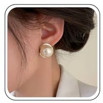 Inateannal Boho Große Perlenohrringe Goldperlen Ohrstecker Große Runde Perlenohrringe Süßwasserperlen Brautohrringe Scheibenperlen Ohrringe