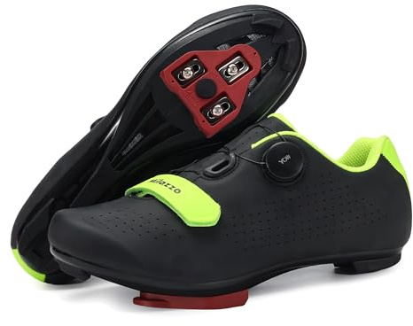 Milazzo Cycling Shoes for Men - Road Bike, MTB & Indoor Cycling - Breathable Cycling Shoes Compatible with SPD, SPD-SL & Look Delta Pedals, Black Green, 12 UK