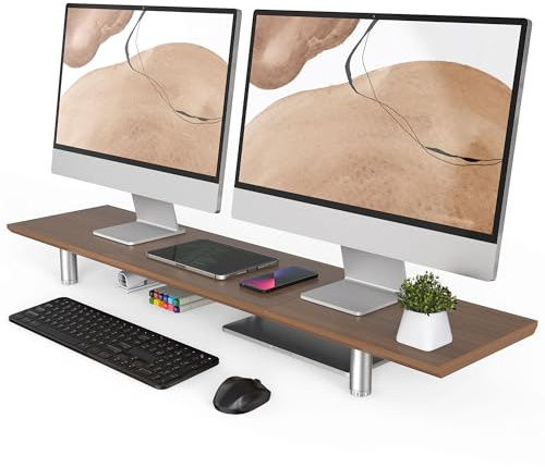 Fenge Soporte Monitor Grande, Elevador Monitor de Pata de Metal Altura Ajustable, Soporte para Monitor para PC/Portátil/TV 100x23,5x11,2cm G04E (Marrón)