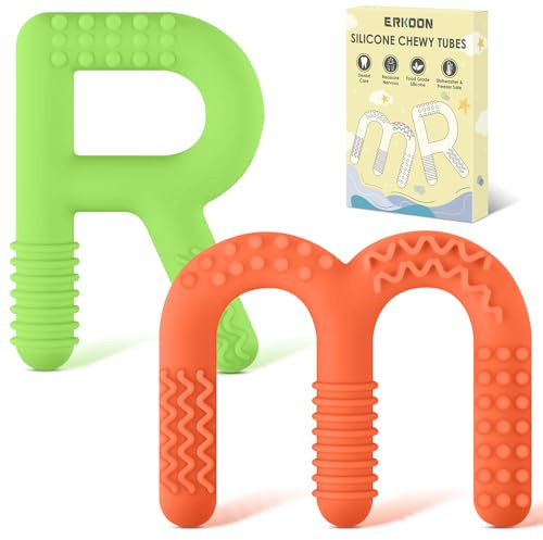 ERKOON Jouets sensoriels à mâcher pour autisme, anneau de dentition en silicone pour enfants ayant des besoins spéciaux, dentition, TDAH, besoins de morsure, jouets éducatifs pour éviter la succion