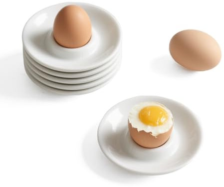 ORAGKE Set de 6 Coquetiers en Plastique Alimentaire - Support à Œufs Incassable - Ronde Oeuf Tasses Porte - Blanc - Design Rond Empilable - Résistant au Lave-Vaisselle