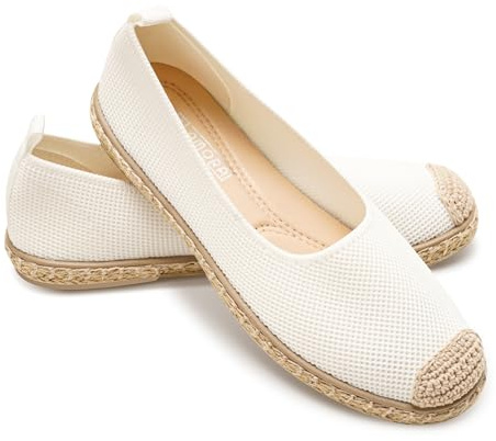 GLAMORA Bailarinas Mujer Esparto Zapatos Planos de Punto Transpirable Manoletinas Mujer Suela Goma con Borde Estilo Alpargata Merceditas Cómodas Ligeras Calzado Verano Mujer Slip On