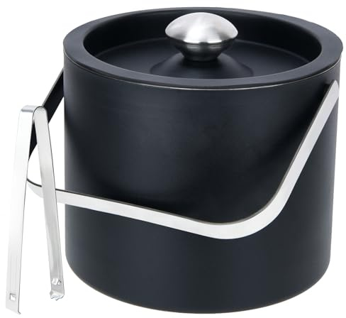 Secchiello per il Ghiaccio da 3 L con coperchio in silicone,pinze e colino, Secchiello Ghiaccio Champagne in Acciaio Inox, contenitore per il ghiaccio a doppia parete per Cocktail Bar,Feste,Mantiene