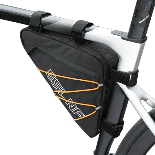 Rarapop Bike Frame Bag, Water Resistant Reflective Bicycle Triangle Bag, Strap-On Under Seat Tool Accessories Pouch for Mountain Road Bike Trip