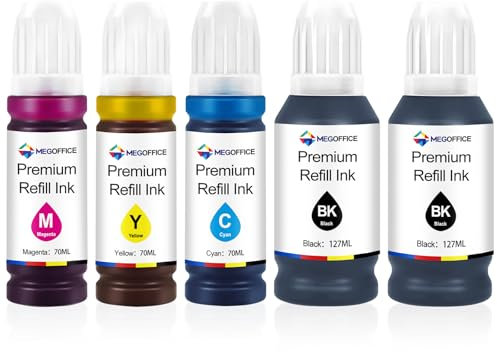MEGOFFICE Compatible Refill Ink Bottles for Epson NEI-104/103/102/101 Ink Multipack for ET-2810 ET-2815 ET-2820 ET-2821 ET-2825 ET-2826 ET-4700 ET-4800 Printer(5 pack)