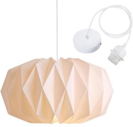 RYAN Abat Jour Papier avec Cable Suspension Luminaire e27 Origami Suspension Boule Papier Ø 43 cm pour Appartements Cafés Studios ou le Bricolage Créatif Nordique Minimaliste (Ovale)