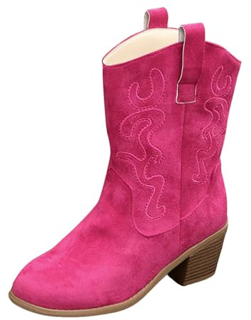 VBEDKDEB Stivali da donna Mid calf stivali da donna con pizzo alto, alla moda, casual, camoscio, abbigliamento esterno, stivali di gomma da donna, rosa intenso, 36 EU