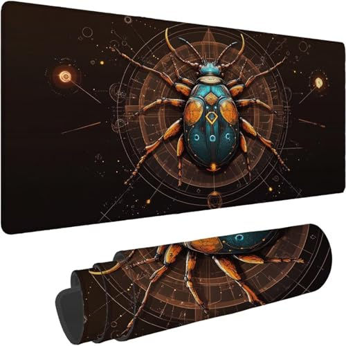 Mouse Mat 1400 x 700 x 3mm Large Mouse Mat Non Slip Rubber Base, Soft Textured Surface with Stitched Edges, Waterproof Desk Mat for PC, Laptop, Laser Mice for Office, Black Insect Printing xn-312