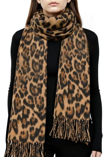 HZHSGLY Leopard Print Scarf, Leopard Scarf Winter Soft Warm Animal Print Blanket Wrap Shawl UK, for Women Ladies Christmas Birthday Gifts (Brown)