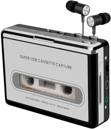 Reshow Registratore a cassette - Registratore a cassette portatile che registra file audio MP3 tramite USB - Converte cassette per iPod - Compatibile con computer portatili e PC in formato argento