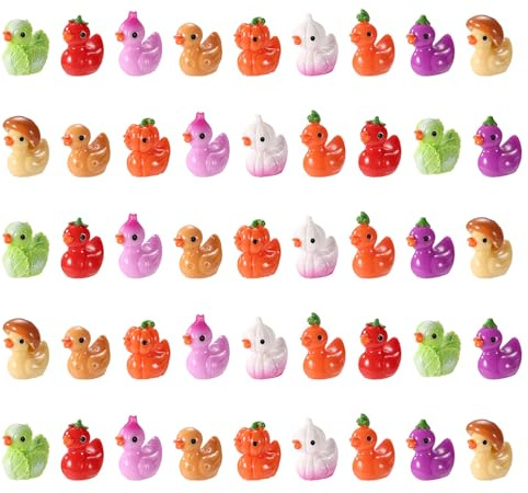 45pz Mini Anatrelle Resina, Piccole Anatre Vegetali Figure Miniatura Design Zucca-Cipolla-Pomodoro-Fungo-Carota per Giardino Artigianato Decorazione Torta Paesaggio Micro Premi
