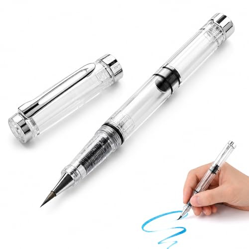 UMEGMBX Piston Filled Flexible Brush Tip Fountain Pen, Refillable Brush Pen for Calligraphy Sketching Painting Journaling, Watercolor Pen for Artists