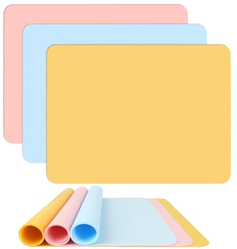 3 Pack Large Silicone Craft Mat – A3 Size 40x30cm Heat Resistant Work Mat, Non-Slip Table Protector for Epoxy Resin, Paint, Baking, Dough Rolling, Non-Toxic