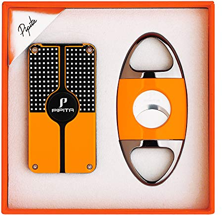 PIPITA Fackel Feuerzeuge Geschenk Sets, Winddichter Triple Jet Blue Flame Nachfüllbar Butangasfeuerzeug Metall-Feuerzeuge und Schneider, Verpackung mit schöner Geschenkbox(Verkauft ohne Gas)