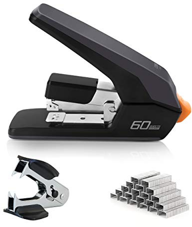 Deli Effortless Heavy Duty Stapler, One Touch Stapling, Easy to Load Ergonomic Stapler, 60 Sheet Capacity, Includes 2000 Staples and Staple Remover for Desktop
