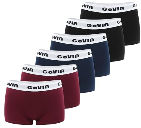 GoVIA Trosor Dam Bomull Boxershorts för Kvinnor Trosor Sport Bälte Underkläder Medium Midja 6-Pack, 2 x svart/2 x magenta/2 x marinblå, 38