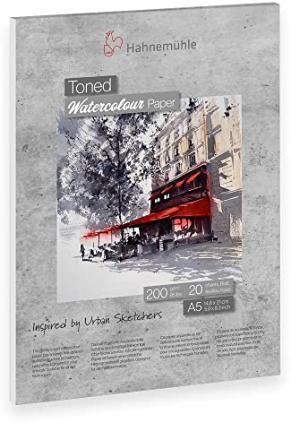 Hahnemühle Toned Watercolour Pad, grått akvarellblock, 200 g/m², A5, 20 ark