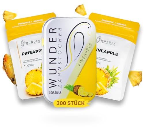 Wunder Zahnstocher mit Geschmack - 300er Vorratspack Ananas - anhaltender Geschmack - frischer Atem - gegen Nägelkauen & Mundgeruch - Raucherentwöhnung - Alternative zu Kaugummi - zuckerfrei