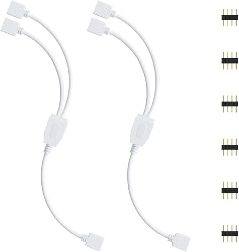 REDTRON Conector de tira LED, cable de extensión de tira LED de 2 puertos y 2 piezas con conector macho de 10 mm y 4 pines para accesorios de bricolaje de luz de tira LED 5050 3528 2835