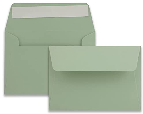 50x Brief-Umschläge B6 - Eukalyptus - 12,5 x 17,5 cm - Haftklebung 120 g/m² - breite edle Verschluss-Lasche - hochwertige Einladungs-Umschläge