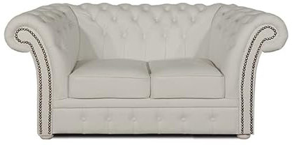 Chesterfield Sillón Winfield Basic de piel | Blanco | 2 a 4 semanas de entrega (blanco, 2 plazas)