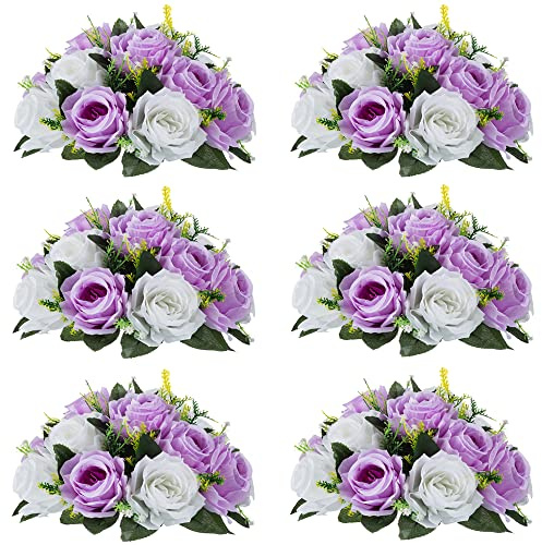Inweder Flower Centerpieces for Wedding Tables: Wedding Table Decorations Lilac & White Flower Balls Centerpieces for Engagement Cerebration Party Center Pieces 6 Packs