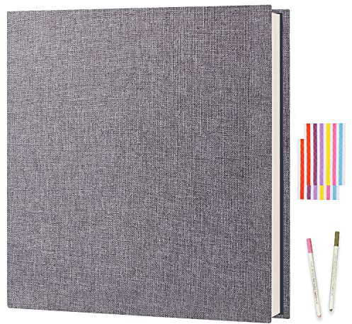 Fotoalben Selbstklebend, Boic Fotoalbum zum Selbstgestalten, Album Fotobücher DIY Scrapbook mit 40 Weißen Seiten, Leinenbezug Fotobuch für Familien Hochzeit, Grau (27x28cm)