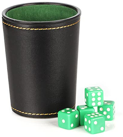 Keloc Vasos Cuero para Dados - Copa mezcladora Dados con Forro Fieltro Rojo,con 5 Dados 6 Lados, Interior Fieltro para Dados mentirosos, Juegos Mesa Farkle