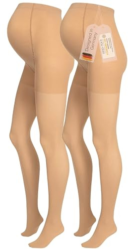 Herzmutter Medias premama 50DEN - maternidad - embarazada - mujer - semi opacas - suave mate - futuras mamas - beige-negro - Set de 1 y 2-1820 (L/XL, 2x Beige)