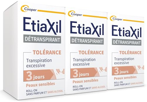 ETIAXIL - Déodorant Détranspirant - Traitement Transpiration Excessive - Aisselles - TOLÉRANCE - Efficacité 3 jours - 3x15 ml