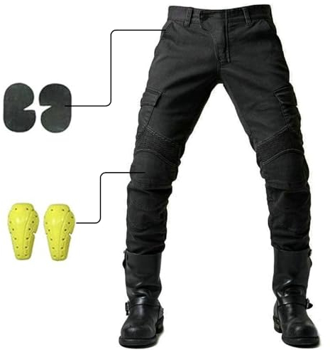 CHIACJYRSEDK Herren Motorradhose, Motorrad Cargo Jeanshose, Sportliche Motorrad Hose Mit Protektoren Fahrrad Riding Schutzhose, Outdoor Hosen für Herren mit Protektoren Motorradhose Schwarz XS
