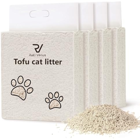 Raki Venus Tofu Cat Litter - Strong Clumping, Ultra Absorbent, Odor Control, Flushable, Low Tracking, Low Dust Tofu Litter Pellets - 4 Packs/24LB (Original Flavor)