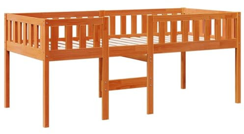 vidaXL Children's Bed Solid Pine Wood 90x190 cm - Wax Brown - Kid's Bed Frame with Slatted Base & Secure Fences, Sturdy Construction, for Bedroom