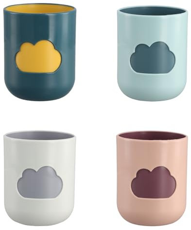 Amexo 4 Pcs Plastic Toothbrush Cup, Bathroom Cups, Cute Clouds Bathroom Rinsing Wash Tooth Mug, Plastic Toothbrush Tumbler Cups, Reusable, for Travel Camping Bathroom Tidy Bathroom Accessories