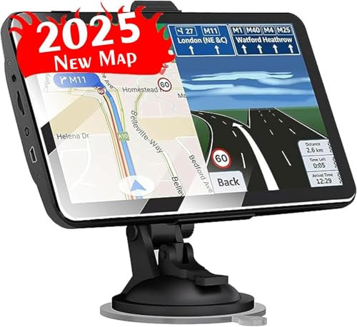 LONGRUF 2025 Car GPS Navigator 2.5D Touchscreen 7inch Car GPS, Truck GPS Commercial Drivers,Real Voice prompts Turn Direction， Speed Limit Warning Speed Camera Alert, Lane Guidance Assist, POI
