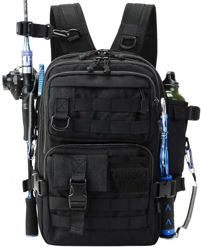 Fishing Backpack Fishing Tackle Storage Bag Fishing Gear and Equipment with Rod Holder Fishing Tackle Shoulder Sling Bag (Black2)