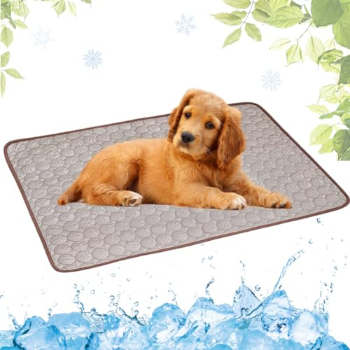 LEZUAN Cooling Mat for Dogs, Portable Pet Cooling Mat, Heat Relief Self Cooling Dog Mat, Washable Summer Cat Mat for Crates, Kennels and Beds(Coffee,40x50cm)