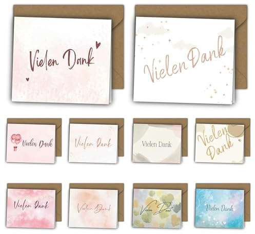 Edition Colibri 10 biglietti di ringraziamento con busta, set di biglietti di ringraziamento 2, formato A7, regalo di ringraziamento per colleghi, insegnanti, famiglia, fidanzata, Kita