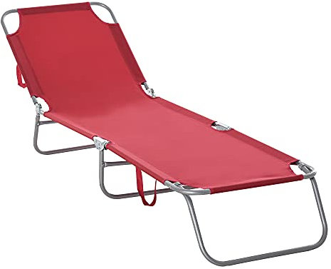 Outsunny Sonnenliege klappbar Gartenliege, Liegestuhl mit 5-Fach verstellbare Rückenlehne, wetterfeste Campingliege, Gartenstuhl bis 120 kg belastbar, für Garten Urlaub Outdoor Strand Pool, Weinrot