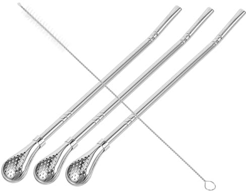 SHERCHPRY 1 Set Cucchiaio Di Paglia Con Spazzole Per La Pulizia Della Paglia Sostituzione Cannucce Di Cucchiaio Riutilizzabile Mescolando Cucchiai Argento Acciaio Inossidabile