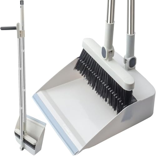 Long Handled Dustpan And Brush Sets, Long Handle Foldable Sweeper Set,Windproof Vertical Extension Pole, Swivelling Broom Set, for Cleaning Indoor, Garden, Home, Kitchen or Office Floors