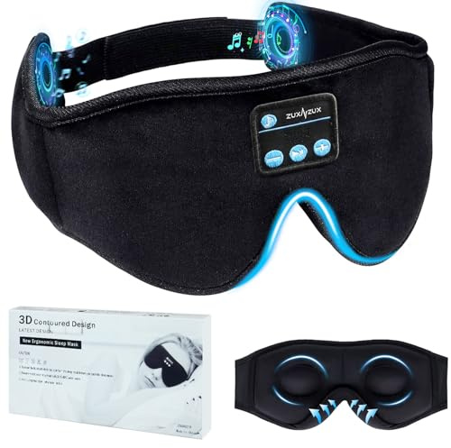 ZUXNZUX Mascherina Dormire Musica Wireless Bluetooth 5.0 Sonno Maschera 3D Cuffie Senza Fili con Altoparlanti Stereo HD per Sonnecchiare Viaggiare Yoga Meditazione Donna Uomo