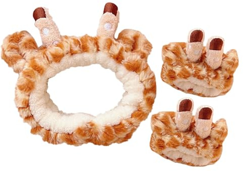 GANAZONO Bandeau de Spa Girafe en Peluche Doux et Résistant pour Laver le Visage, Bandeau Adorable et Créatif pour Femmes et Filles Bain