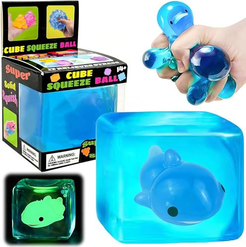 Jouets Anti-Stress Jouets à Presser Cube Mini Presser de Glaçons Bloc de Glace Transparent Cube Mou Balles Anti-Stress Élastiques Bleues Jouet,pour Enfants et Adultes