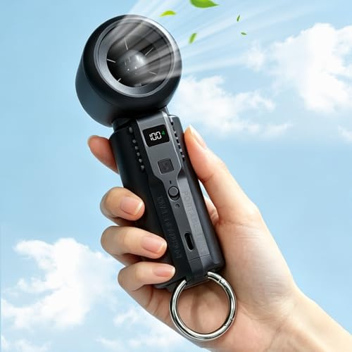 Gemmac Ventilatore Portatile a Mano, Mini Turbo Ventilatore Regolabile in Velocità(1-100), Batteria Ricaricabile da 3000mAh LED Display Digitale per le Donne Ufficio/Viaggi/Campeggio/All'aperto-Nero