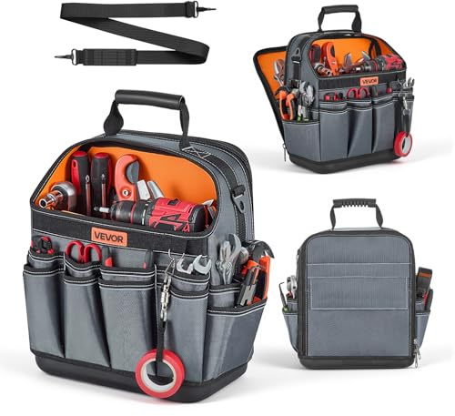 VEVOR Sac à Outils Ouvert 335 mm, Sac de Rangement d'Outils à 39 Poches, pour Électricien, Bricolage, Maintenance et Chantier, Organiseur Portable avec Base Rigide en Plastique, Bandoulière Réglable