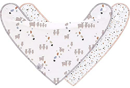 LÄSSIG Bavaglino sciarpa triangolare 2 pezzi. Bottone a pressione reversibile in cotone biologico/Baby Bandana Tiny Farmer Sheep