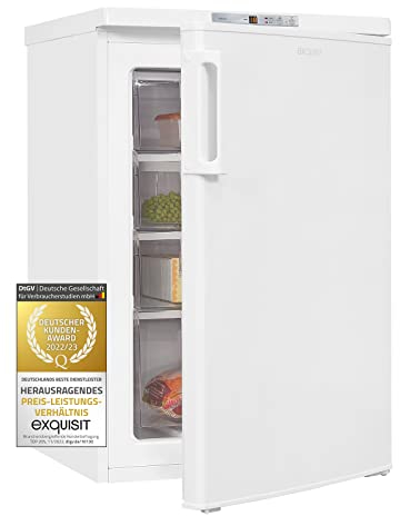 Exquisit Gefrierschrank GS80-HE-040E weiss | Standgerät | 91 l Volumen | Weiß | Gefrierschubladen | Türanschlag wechselbar | LED Anzeige | Schnell-Gefrierfunktion | Gefrieren