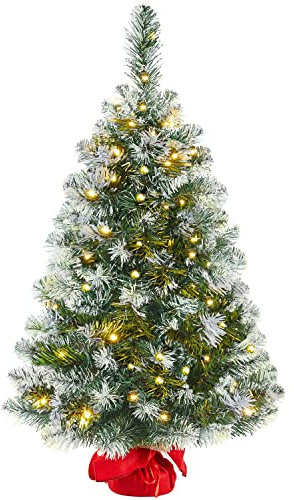 Yaheetech 3ft/90cm Prelit Frosted Tabletop Mini Artificial Christmas Tree Snow Flocked Xmas Holiday Decorations for Home/Office, 1 Pack