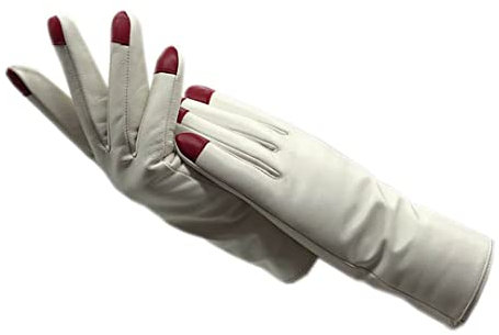 KMMBBTY Guantes de cuero para mujer de invierno Guantes de motocicleta de conducción a prueba de viento cálidos blancos Guantes de forro de punto White 7.5